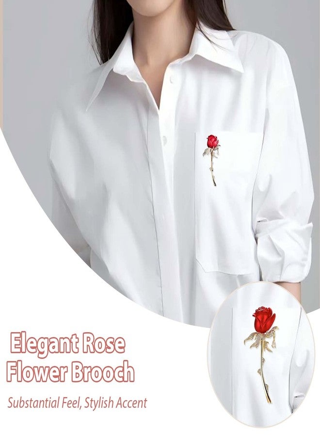 KGCGJVB Rose Brooch Pin Red Floral Brooches and Pins for Women Dress Lapel Flower Broach Jewelry Red Cubic Zirconia Accessories Elegant Womens Suit Party Wedding Banquet Ceremony - Image 5